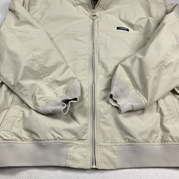 Lands End Mens Bomber Flight Jacket Beige Tan Zip Up Packable Hood Outerwear XXL - Picture 2 of 12